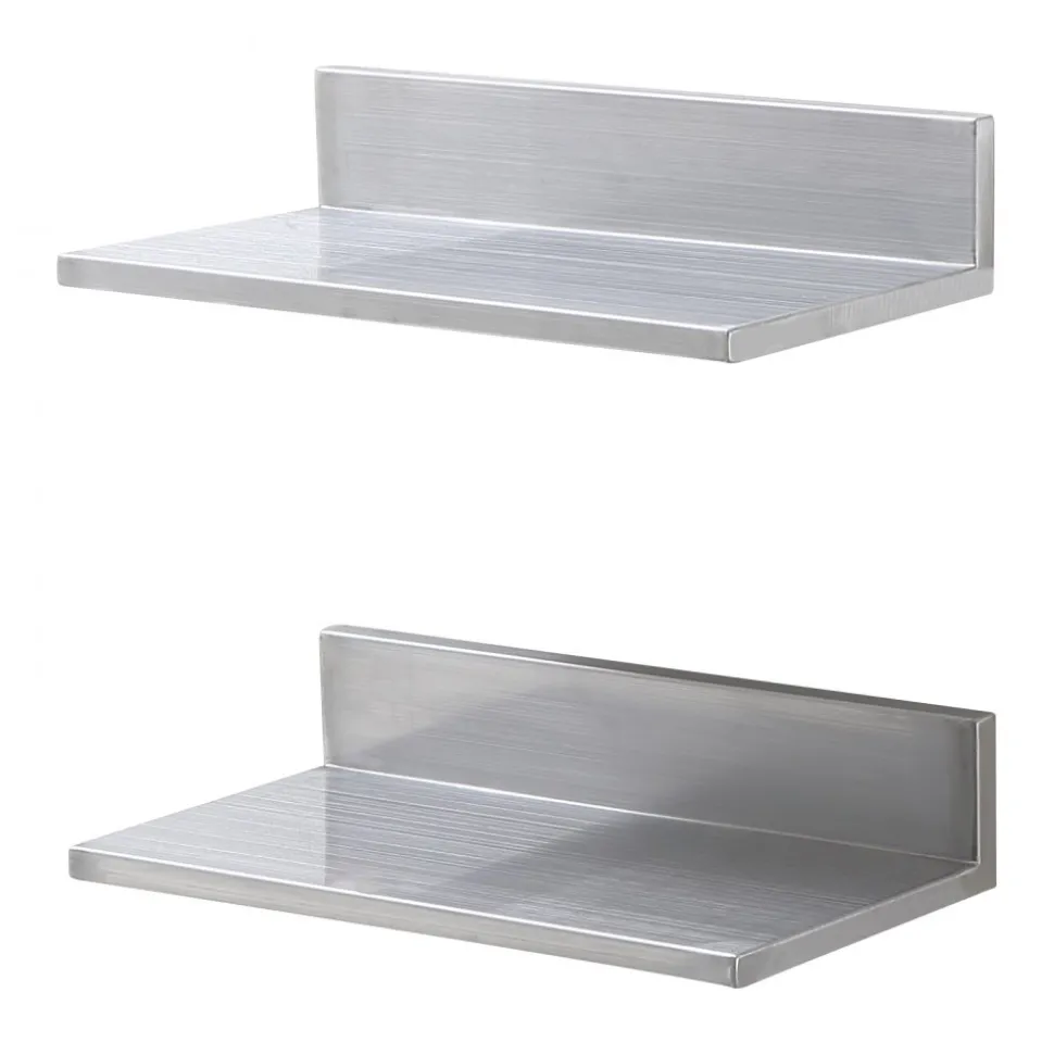 VEVOR 8.6" x 16" -2 Pack Stainless Steel Shelf, Wall Mounted Floating Shelving with Backsplash, 44 lbs Load Capacity Commercial Shelves, Heavy Duty Storage Rack for Restaurant, Kitchen, Bar, Home, and Hotel