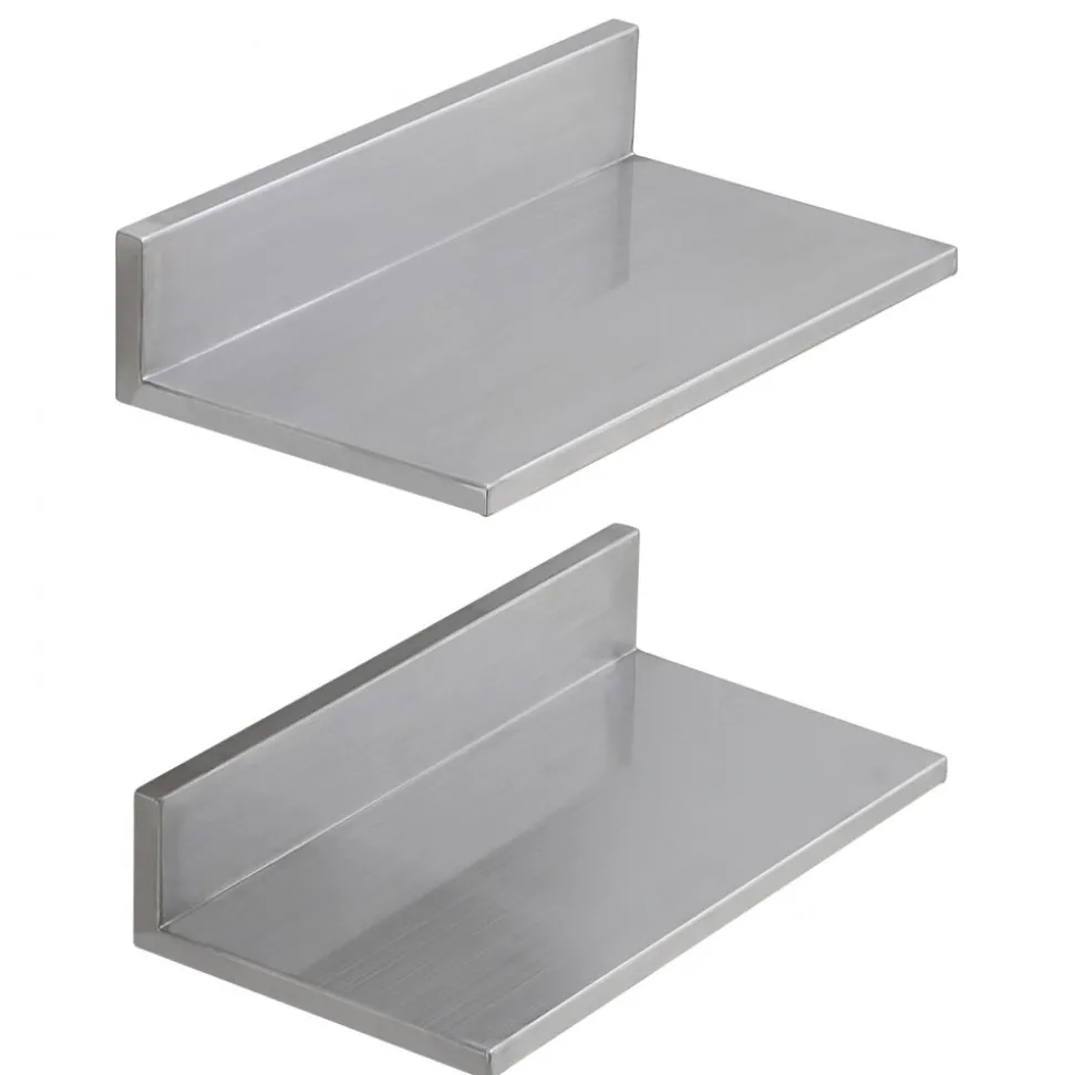 VEVOR 8.6" x 16" -2 Pack Stainless Steel Shelf, Wall Mounted Floating Shelving with Backsplash, 44 lbs Load Capacity Commercial Shelves, Heavy Duty Storage Rack for Restaurant, Kitchen, Bar, Home, and Hotel