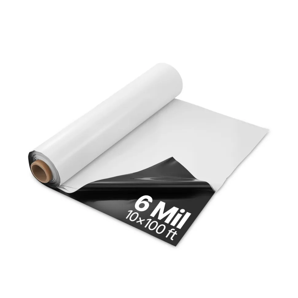 VEVOR 10' x 100' Plastic Sheeting Heavy Duty, 6 Mil Thick Plastic Sheeting Roll, Plastic Drop Cloth Painters Tarp Covering for Crawl Space Vapor Barrier, Black and White Double-Sided, Multi-Purpose