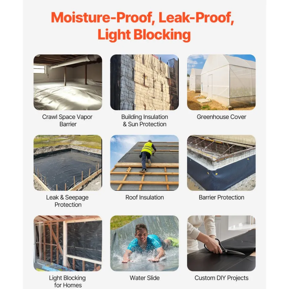 VEVOR 10' x 100' Plastic Sheeting Heavy Duty, 6 Mil Thick Plastic Sheeting Roll, Plastic Drop Cloth Painters Tarp Covering for Crawl Space Vapor Barrier, Black and White Double-Sided, Multi-Purpose
