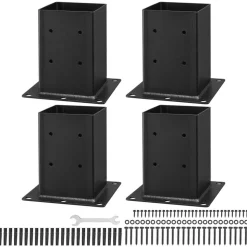 VEVOR 6x6 Post Base 4 Pcs, Inner Size 5.6x5.6 inch / 142x142 mm Post Brackets, Heavy Duty Carbon Steel Decking Posts, Wood Posts Brackets for Pavilion Deck Railing Support Deck Base Plate, Black