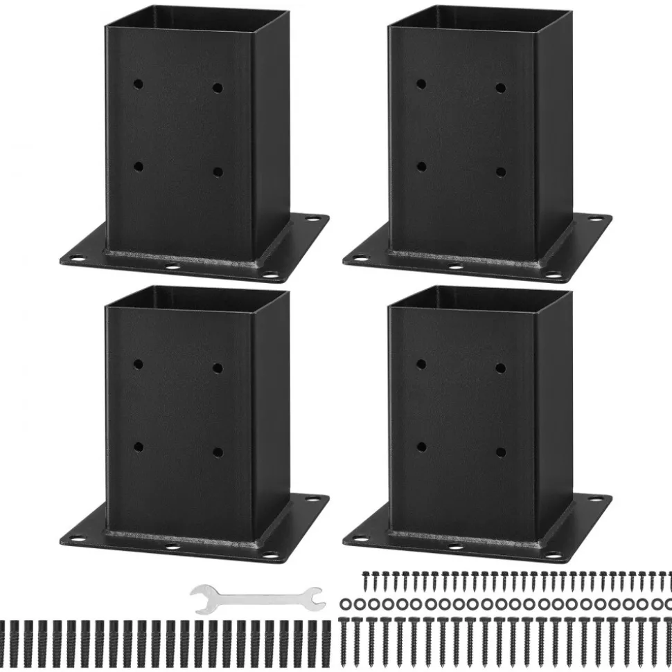 VEVOR 6x6 Post Base 4 Pcs, Inner Size 5.6x5.6 inch / 142x142 mm Post Brackets, Heavy Duty Carbon Steel Decking Posts, Wood Posts Brackets for Pavilion Deck Railing Support Deck Base Plate, Black
