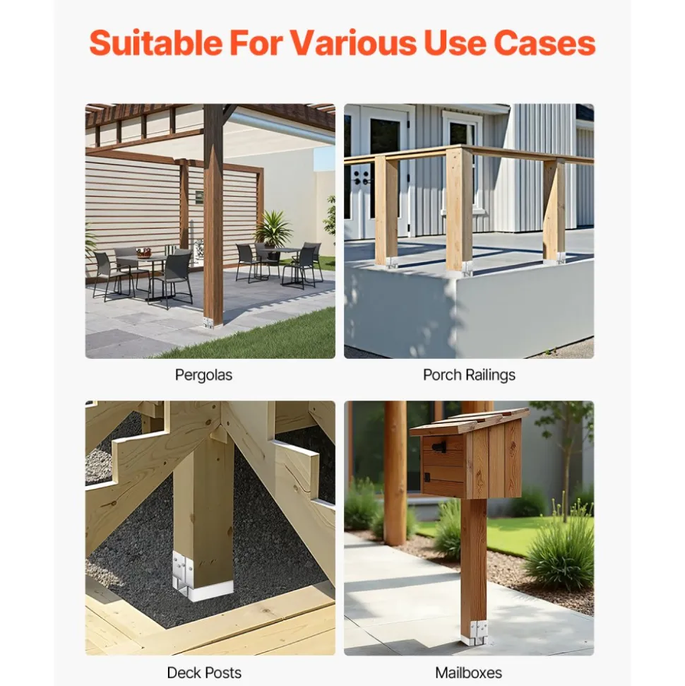 VEVOR 6x6 Post Base 10 Pcs, Inner Size 5.49x5.57inch/139.5x141.5mm Concrete Post Anchor, Heavy-Duty Zinc-Plated Carbon Steel Posts Brackets with 1 Inch Standoff Elevation, for Concrete Pergolas Patio