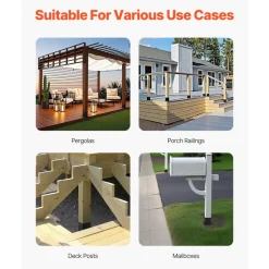 VEVOR 4x4 Post Base 4 Pcs, Inner Size 3.6x3.6 inch / 92x92 mm Post Brackets, Heavy Duty Carbon Steel Decking Posts, Wood Posts Brackets for Pavilion Deck Railing Support Deck Base Plate, Black