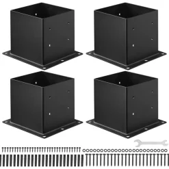 VEVOR 4x4 Post Base 4 Pcs, Inner Size 3.6x3.6 inch / 92x92 mm Post Brackets, Heavy Duty Carbon Steel Decking Posts, Wood Posts Brackets for Pavilion Deck Railing Support Deck Base Plate, Black