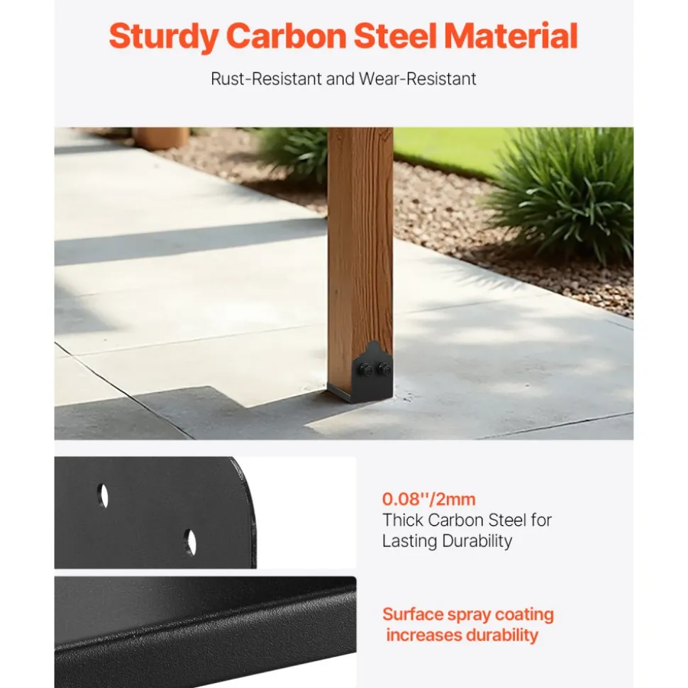 VEVOR 6x6 Post Base 4 Pcs, Inner Size 5.6"x5.6" Post Base Brackets, Heavy Duty Powder-Coated Post Anchor Matte Black Wood Post Brackets for Pavilion Deck Railing Support Deck Base Plate