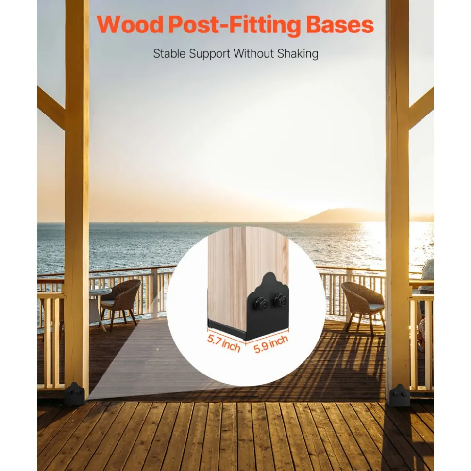VEVOR 6x6 Post Base 4 Pcs, Inner Size 5.6"x5.6" Post Base Brackets, Heavy Duty Powder-Coated Post Anchor Matte Black Wood Post Brackets for Pavilion Deck Railing Support Deck Base Plate