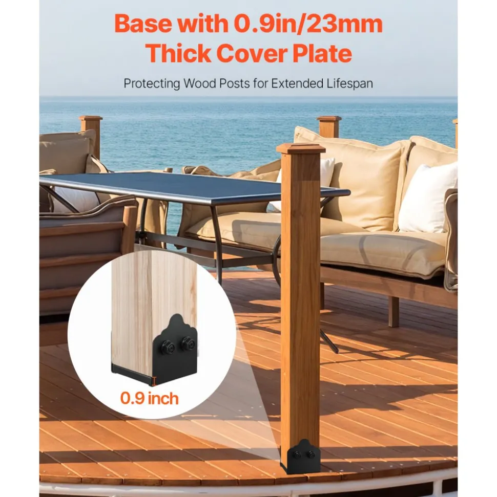 VEVOR 6x6 Post Base 4 Pcs, Inner Size 5.6"x5.6" Post Base Brackets, Heavy Duty Powder-Coated Post Anchor Matte Black Wood Post Brackets for Pavilion Deck Railing Support Deck Base Plate