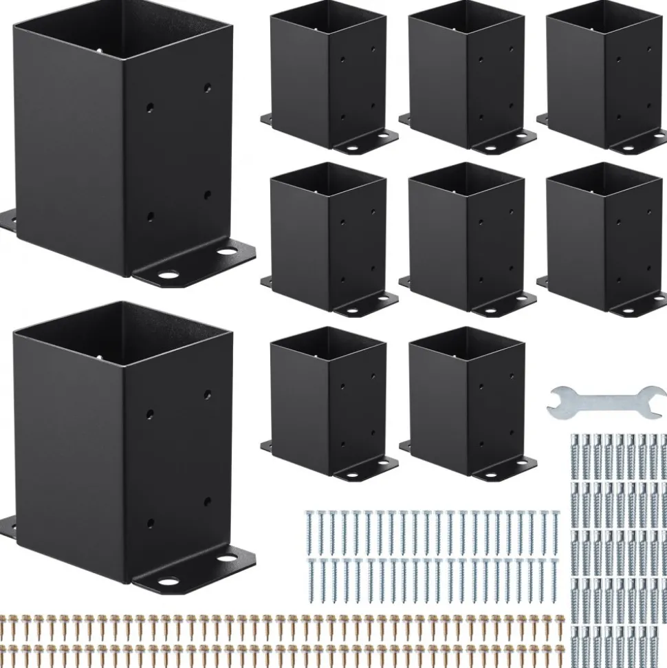 VEVOR 4x4 Post Base 10 Pcs, Inner Size 3.6x3.6 inch / 91.44x91.44 mm Post Brackets, Heavy Duty Carbon Steel Decking Posts, Wood Posts Brackets for Pavilion Deck Railing Support Deck Base Plate, Black