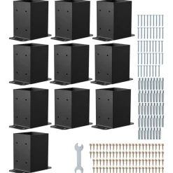VEVOR 4x4 Post Base 10 Pcs, Inner Size 3.6x3.6 inch / 91.44x91.44 mm Post Brackets, Heavy Duty Carbon Steel Decking Posts, Wood Posts Brackets for Pavilion Deck Railing Support Deck Base Plate, Black