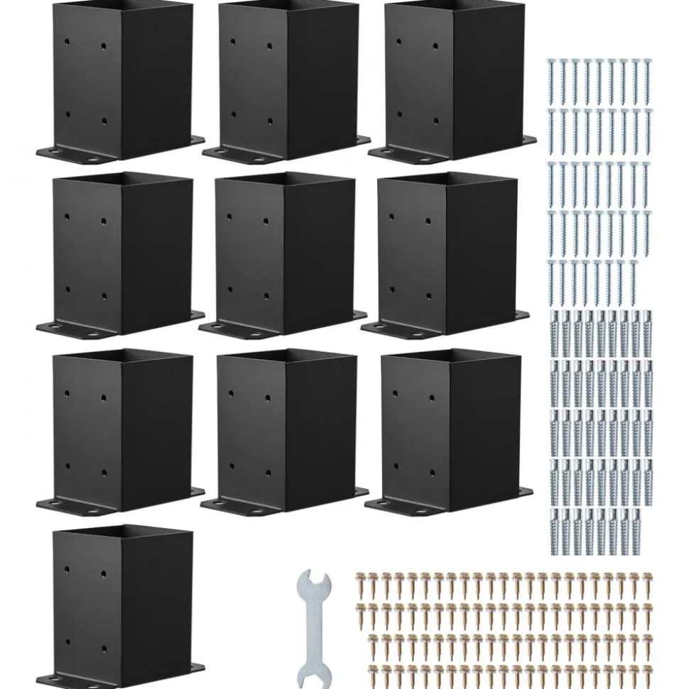 VEVOR 4x4 Post Base 10 Pcs, Inner Size 3.6x3.6 inch / 91.44x91.44 mm Post Brackets, Heavy Duty Carbon Steel Decking Posts, Wood Posts Brackets for Pavilion Deck Railing Support Deck Base Plate, Black