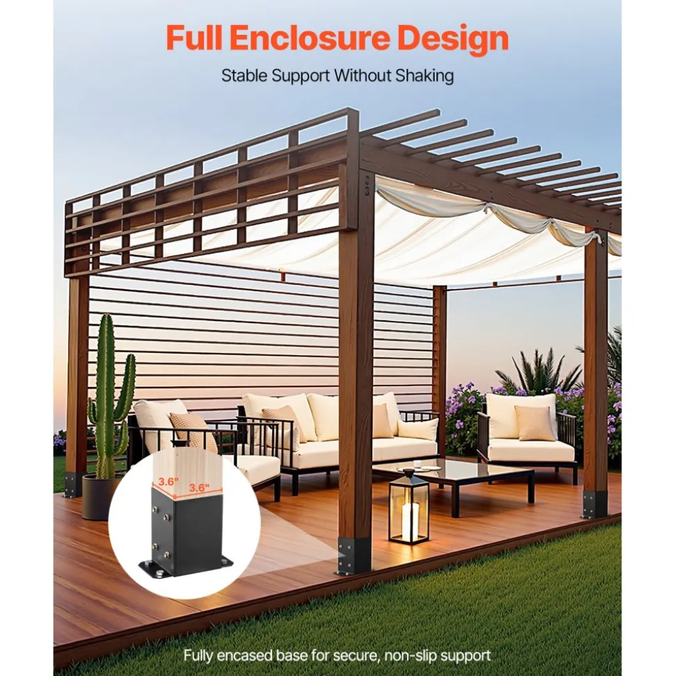 VEVOR 4x4 Post Base 10 Pcs, Inner Size 3.6x3.6 inch / 91.44x91.44 mm Post Brackets, Heavy Duty Carbon Steel Decking Posts, Wood Posts Brackets for Pavilion Deck Railing Support Deck Base Plate, Black