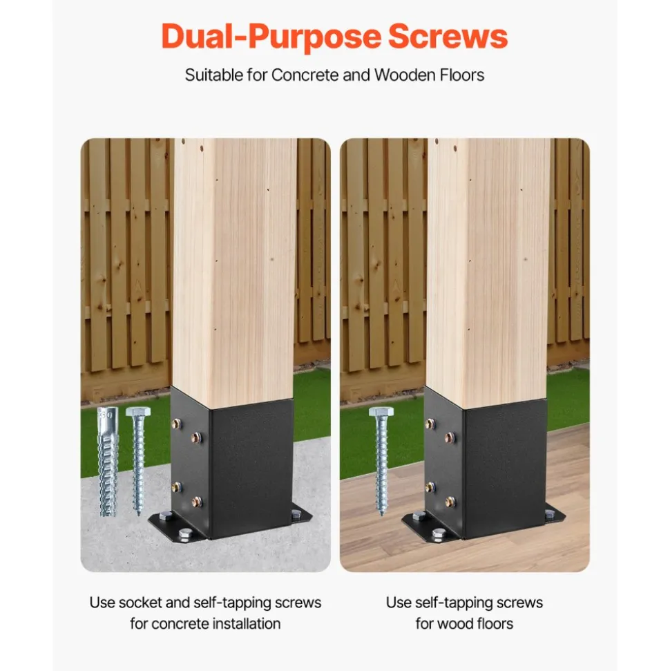 VEVOR 4x4 Post Base 10 Pcs, Inner Size 3.6x3.6 inch / 91.44x91.44 mm Post Brackets, Heavy Duty Carbon Steel Decking Posts, Wood Posts Brackets for Pavilion Deck Railing Support Deck Base Plate, Black
