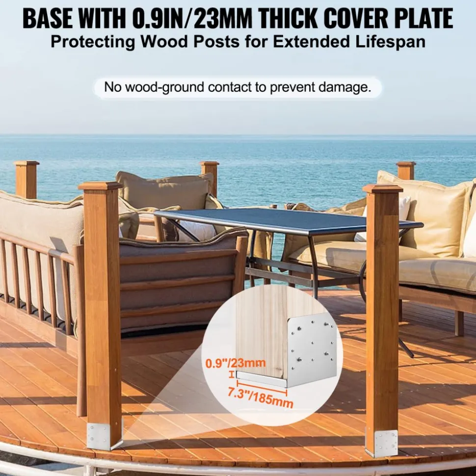 VEVOR 8"x 8" Post Base, 4Pcs Stainless Steel Adjustable Post Anchor Bracket(Internal 7.8 x 7.3"), Adjustable Post Base for Pavilion Deck Porch Handrail Railing Support Decorative Anchor Plate