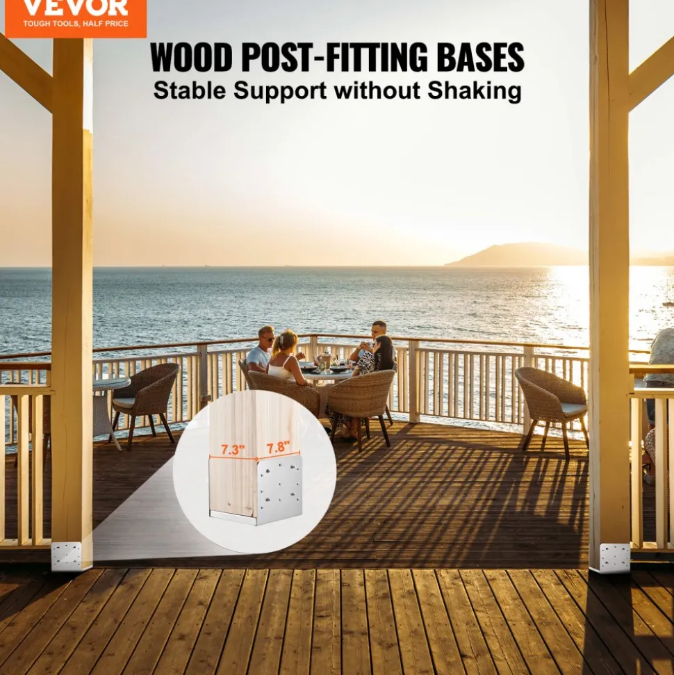 VEVOR 8"x 8" Post Base, 4Pcs Stainless Steel Adjustable Post Anchor Bracket(Internal 7.8 x 7.3"), Adjustable Post Base for Pavilion Deck Porch Handrail Railing Support Decorative Anchor Plate