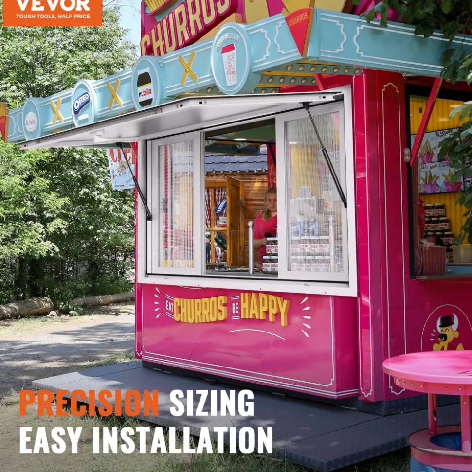 VEVOR 53"x33" Service Window, Aluminum Food Truck Serving Window with 4 Sliding Panels, Awning Door & Hook, Opens to 85 Degrees for Concession Trailers