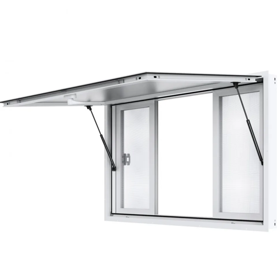 VEVOR 53"x33" Service Window, Aluminum Food Truck Serving Window with 4 Sliding Panels, Awning Door & Hook, Opens to 85 Degrees for Concession Trailers