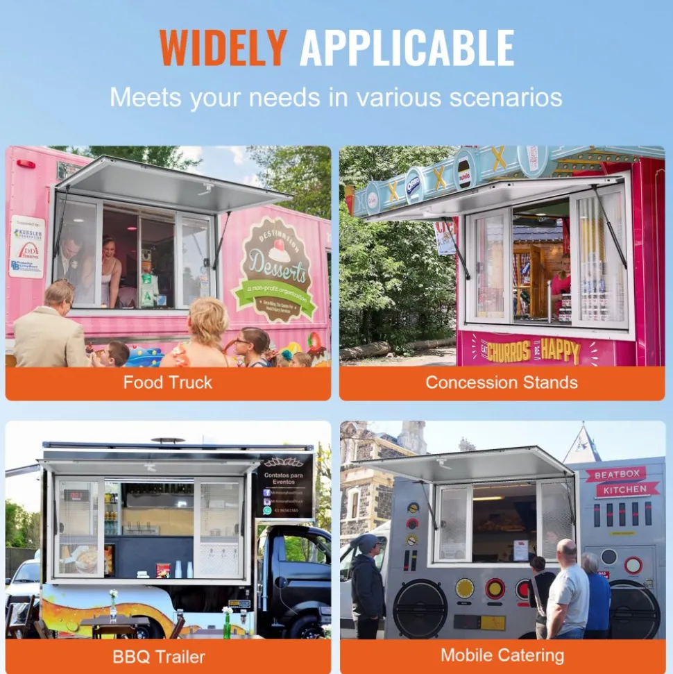 VEVOR 53"x33" Service Window, Aluminum Food Truck Serving Window with 4 Sliding Panels, Awning Door & Hook, Opens to 85 Degrees for Concession Trailers