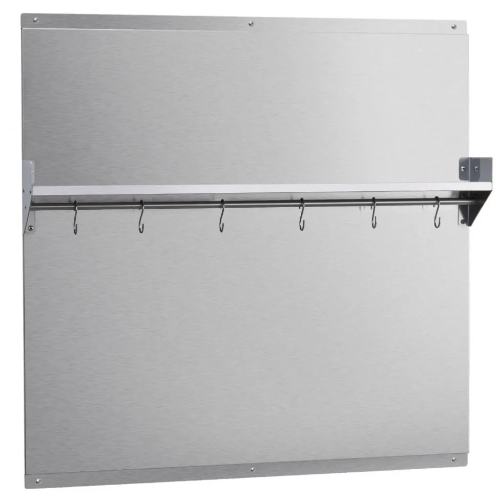 VEVOR 30" x 30" Stainless Steel Backsplash for Stove, Ultra Flat Splatter Guard with Storage Shelf & Hanging Rack, Wall Shield Range Hood Panel, Easy Clean, Pre-Drilled Holes for Easy Installation