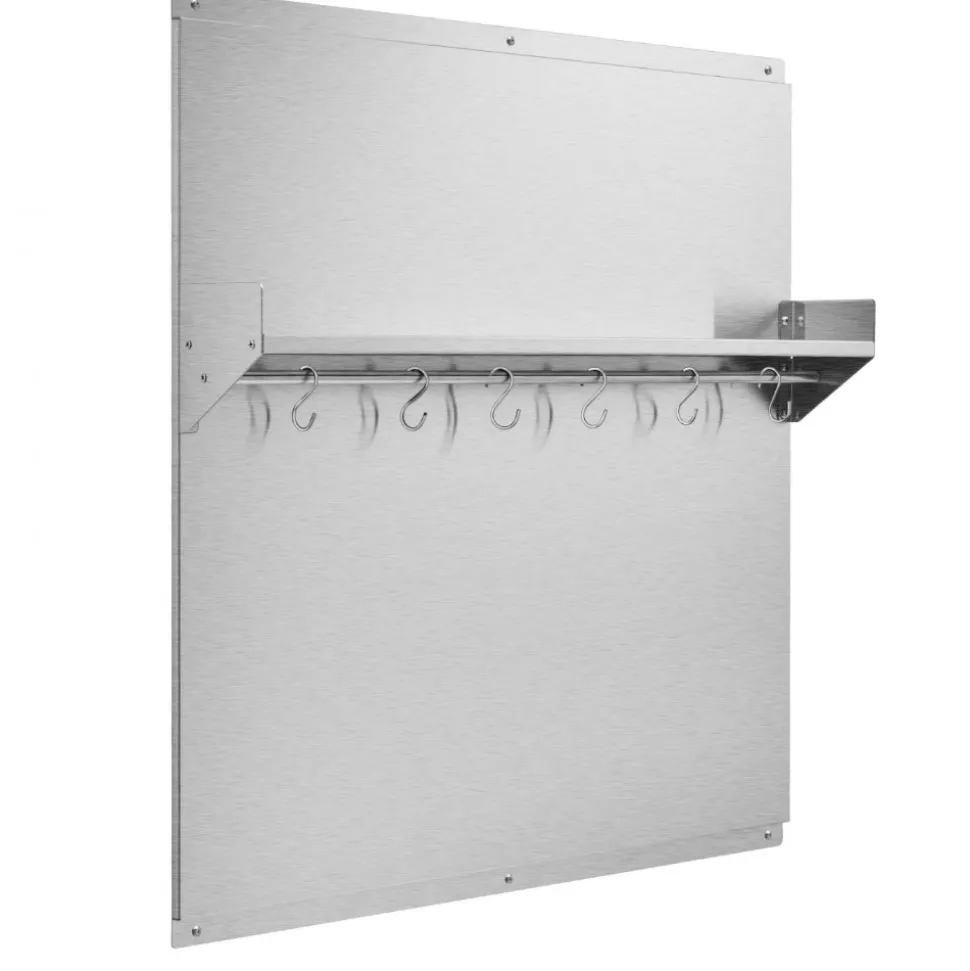 VEVOR 30" x 30" Stainless Steel Backsplash for Stove, Ultra Flat Splatter Guard with Storage Shelf & Hanging Rack, Wall Shield Range Hood Panel, Easy Clean, Pre-Drilled Holes for Easy Installation