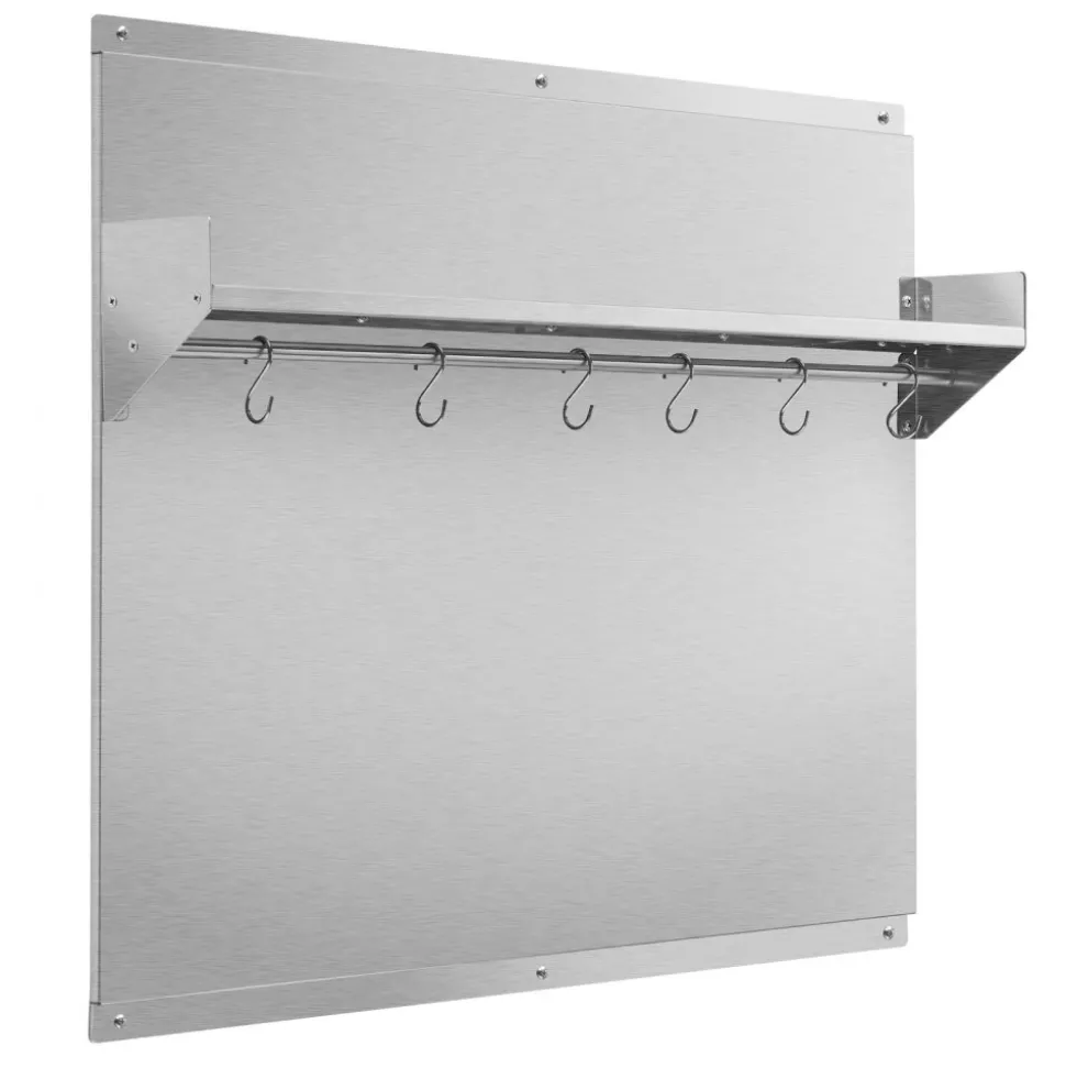 VEVOR 30" x 24" Stainless Steel Backsplash for Stove, Ultra Flat Splatter Guard with Storage Shelf & Hanging Rack, Wall Shield Range Hood Panel, Easy Clean, Pre-Drilled Holes for Easy Installation