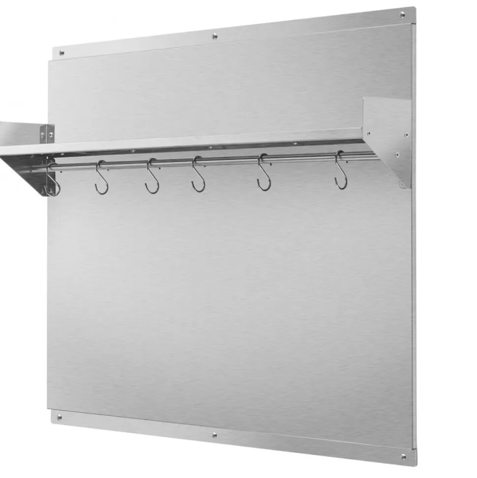 VEVOR 30" x 24" Stainless Steel Backsplash for Stove, Ultra Flat Splatter Guard with Storage Shelf & Hanging Rack, Wall Shield Range Hood Panel, Easy Clean, Pre-Drilled Holes for Easy Installation