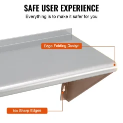 VEVOR 18" x 72" Stainless Steel Shelf, Wall Mounted Floating Shelving with Brackets, 500 lbs Load Capacity Commercial Shelves, Heavy Duty Storage Rack for Restaurant, Kitchen, Bar, Home, and Hotel