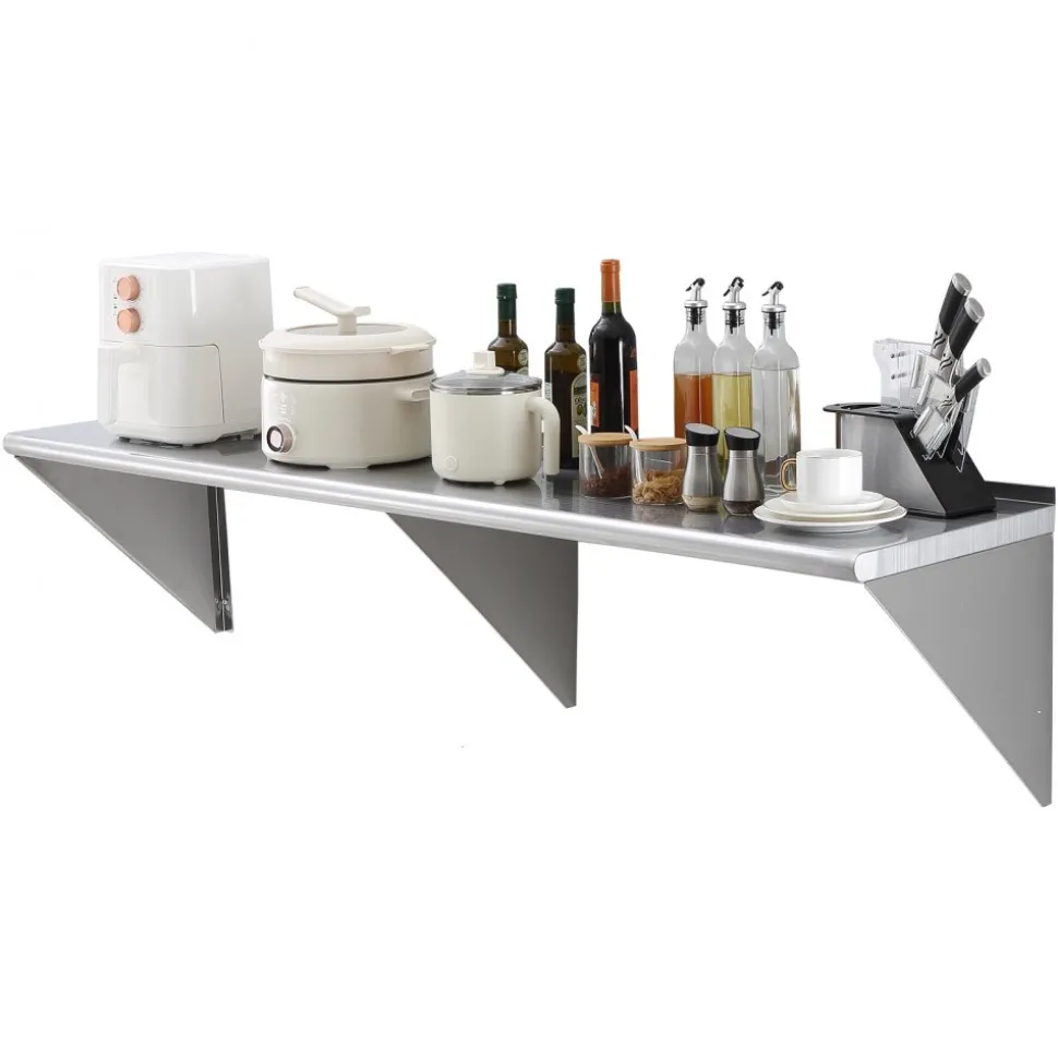 VEVOR 18" x 72" Stainless Steel Shelf, Wall Mounted Floating Shelving with Brackets, 500 lbs Load Capacity Commercial Shelves, Heavy Duty Storage Rack for Restaurant, Kitchen, Bar, Home, and Hotel