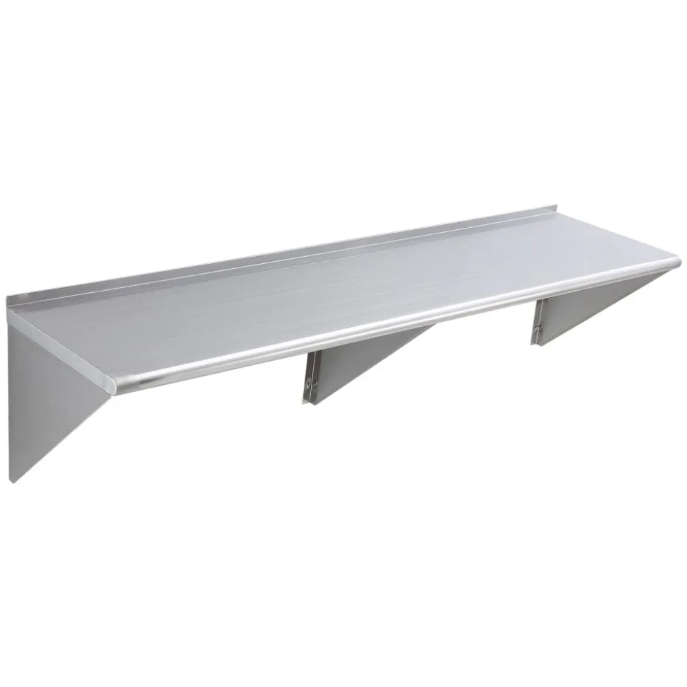 VEVOR 18" x 72" Stainless Steel Shelf, Wall Mounted Floating Shelving with Brackets, 500 lbs Load Capacity Commercial Shelves, Heavy Duty Storage Rack for Restaurant, Kitchen, Bar, Home, and Hotel