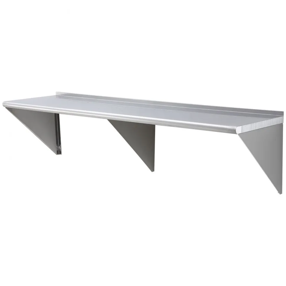 VEVOR 18" x 72" Stainless Steel Shelf, Wall Mounted Floating Shelving with Brackets, 500 lbs Load Capacity Commercial Shelves, Heavy Duty Storage Rack for Restaurant, Kitchen, Bar, Home, and Hotel