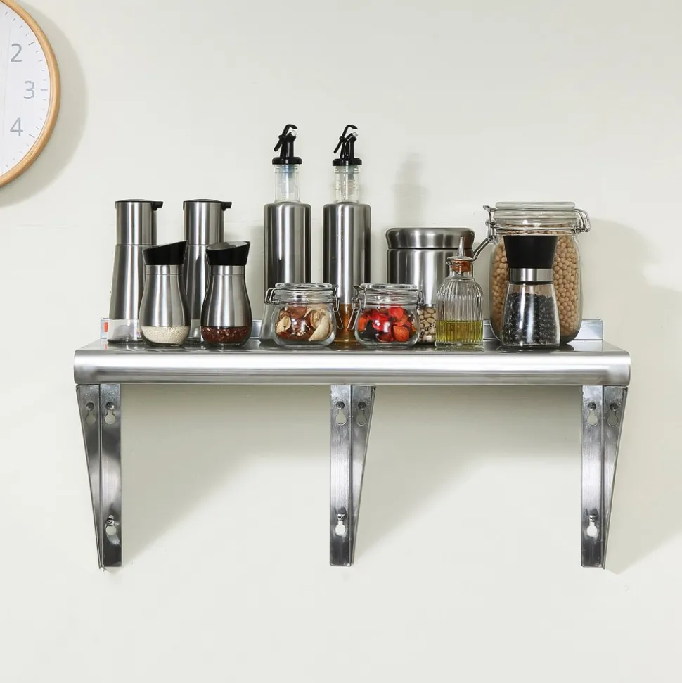 VEVOR 18" x 72" Stainless Steel Shelf, Wall Mounted Floating Shelving with Brackets, 500 lbs Load Capacity Commercial Shelves, Heavy Duty Storage Rack for Restaurant, Kitchen, Bar, Home, and Hotel