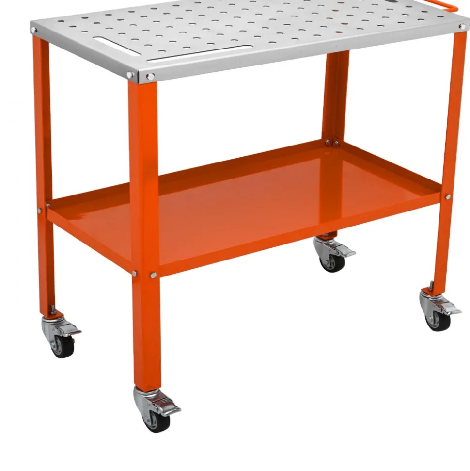 VEVOR 36" x 18" Welding Table, 1200lbs Load Capacity Steel Welding Workbench Table on Wheels, Portable Work Bench with Braking Lockable Casters, 4 Tool Slots, 5/8-inch Fixture Holes, Tool Tray