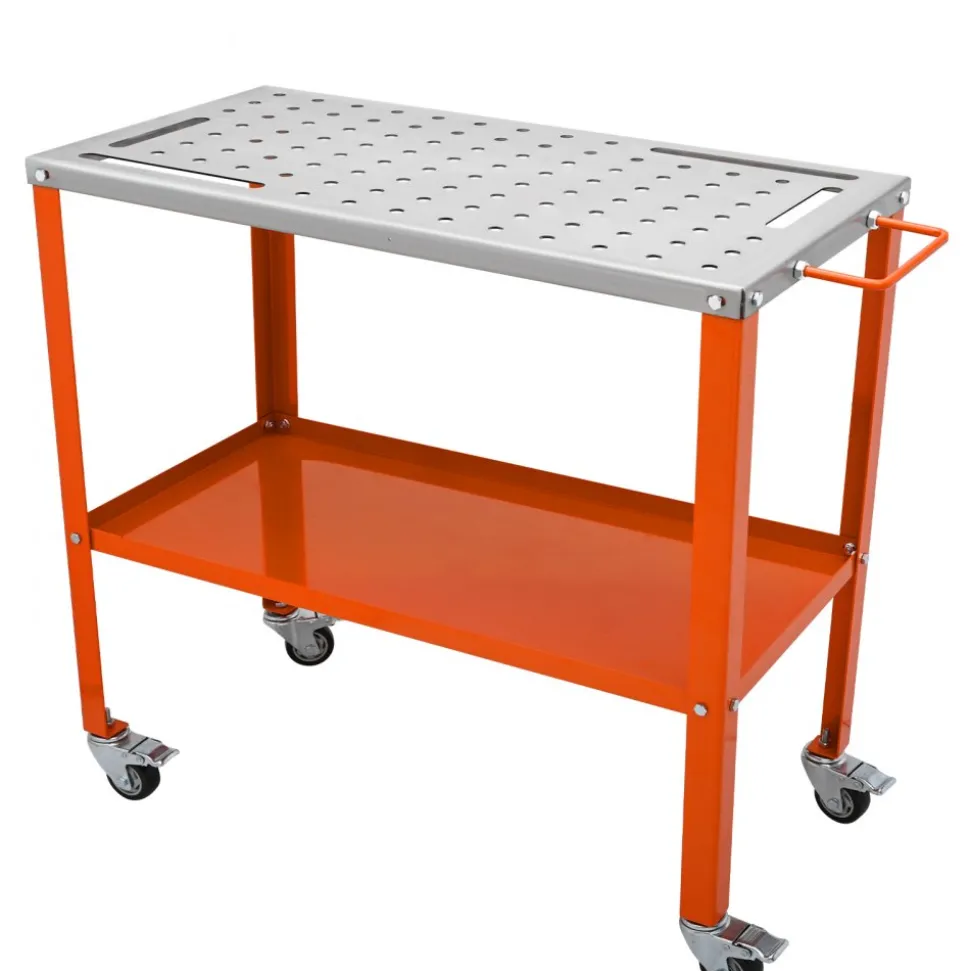 VEVOR 36" x 18" Welding Table, 1200lbs Load Capacity Steel Welding Workbench Table on Wheels, Portable Work Bench with Braking Lockable Casters, 4 Tool Slots, 5/8-inch Fixture Holes, Tool Tray