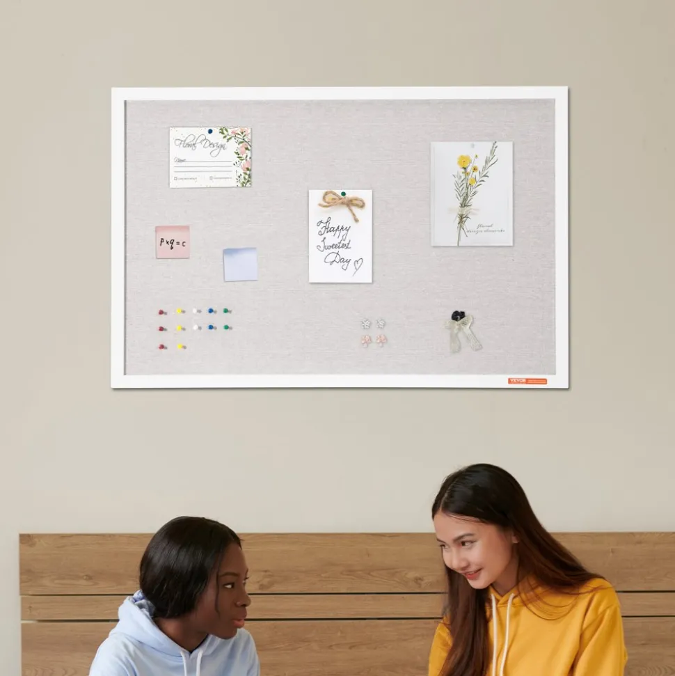 VEVOR 36"x24" White Cork Board with Linen Surface – Stylish Wall-Mounted Bulletin Board for Home, School, Office – Elegant & Functional Noticeboard