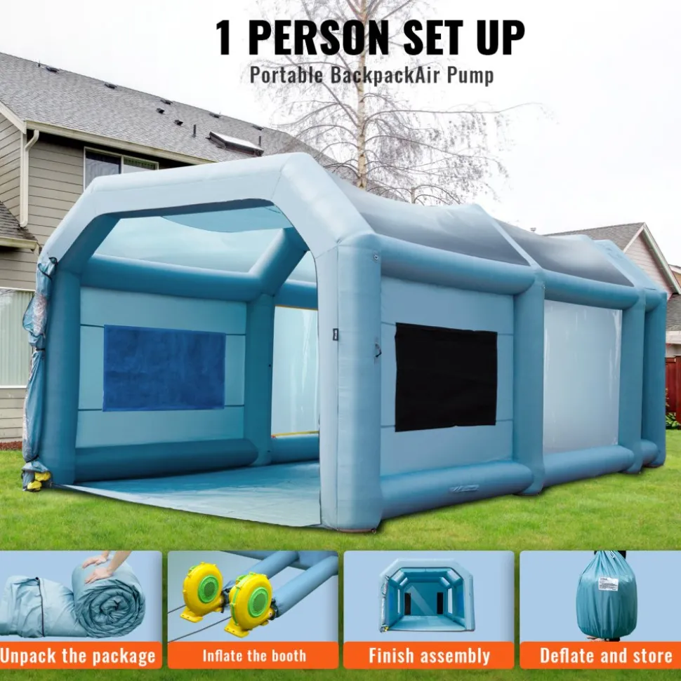 VEVOR 20x10x8ft Inflatable Paint Booth, Inflatable Spray Booth, High Powerful 480W+750W Blowers Spray Booth Tent, Car Paint Tent Air Filter System for Car Parking Tent Workstation Motorcycle Garage