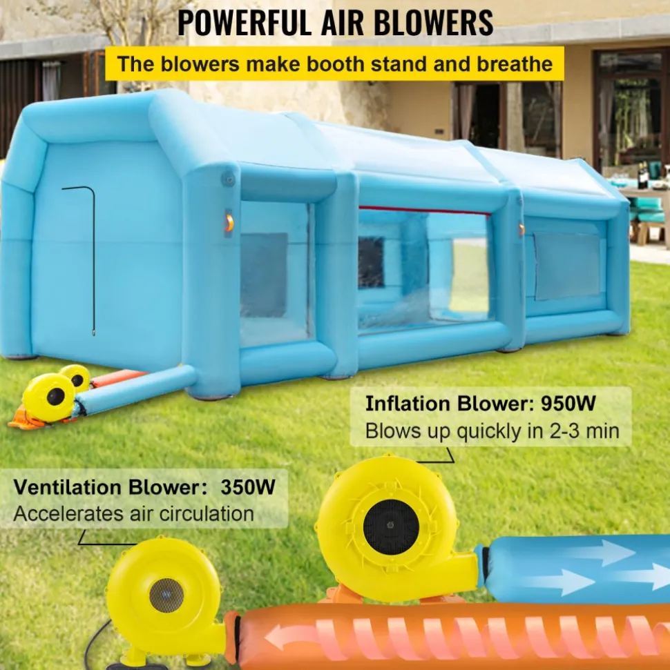 VEVOR 26x15x10ft Portable Inflatable Paint Booth,Inflatable Spray Booth, Car Paint Tent with Air Filter System & 2 Blowers, Upgraded Blow Up Spray Booth Tent, Auto Paint Workstation, Car Parking Gara