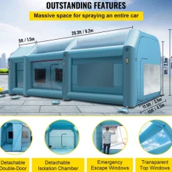 VEVOR 26x15x10ft Portable Inflatable Paint Booth,Inflatable Spray Booth, Car Paint Tent with Air Filter System & 2 Blowers, Upgraded Blow Up Spray Booth Tent, Auto Paint Workstation, Car Parking Gara
