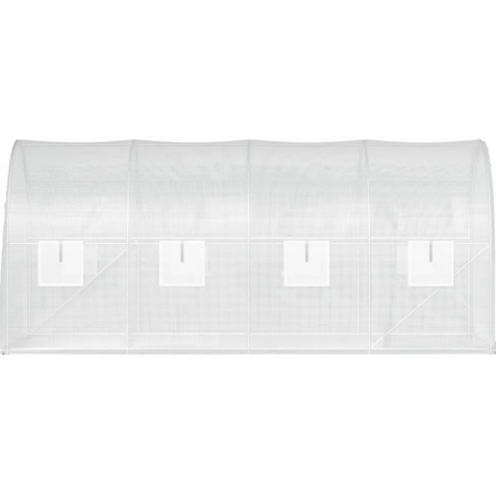 VEVOR 15 x 6.5 x 7 ft Walk-in Tunnel Greenhouse, Portable Plant Hot House with Galvanized Steel Hoops, 1 Top Beam, Diagonal Poles, Zippered Door & 8 Roll-up Windows, White