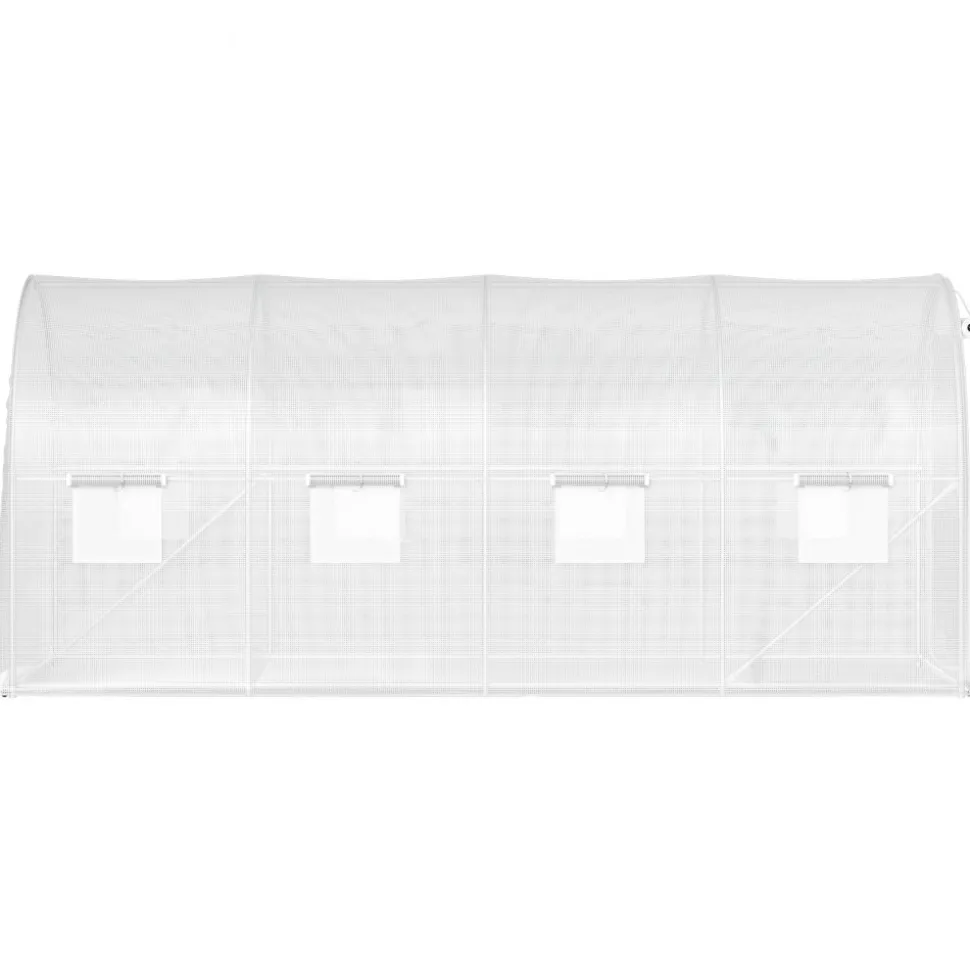 VEVOR 15 x 6.5 x 7 ft Walk-in Tunnel Greenhouse, Portable Plant Hot House with Galvanized Steel Hoops, 1 Top Beam, Diagonal Poles, Zippered Door & 8 Roll-up Windows, White