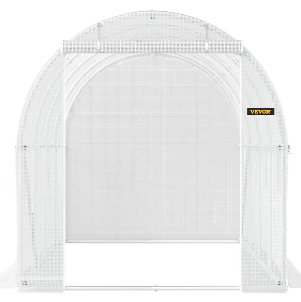 VEVOR 15 x 6.5 x 7 ft Walk-in Tunnel Greenhouse, Portable Plant Hot House with Galvanized Steel Hoops, 1 Top Beam, Diagonal Poles, Zippered Door & 8 Roll-up Windows, White