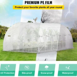 VEVOR 20 x 10 x 7 ft Walk-in Tunnel Greenhouse, Portable Plant Hot House with Galvanized Steel Hoops, 3 Top Beams, Diagonal Poles, 2 Zippered Doors & 12 Roll-up Windows, White
