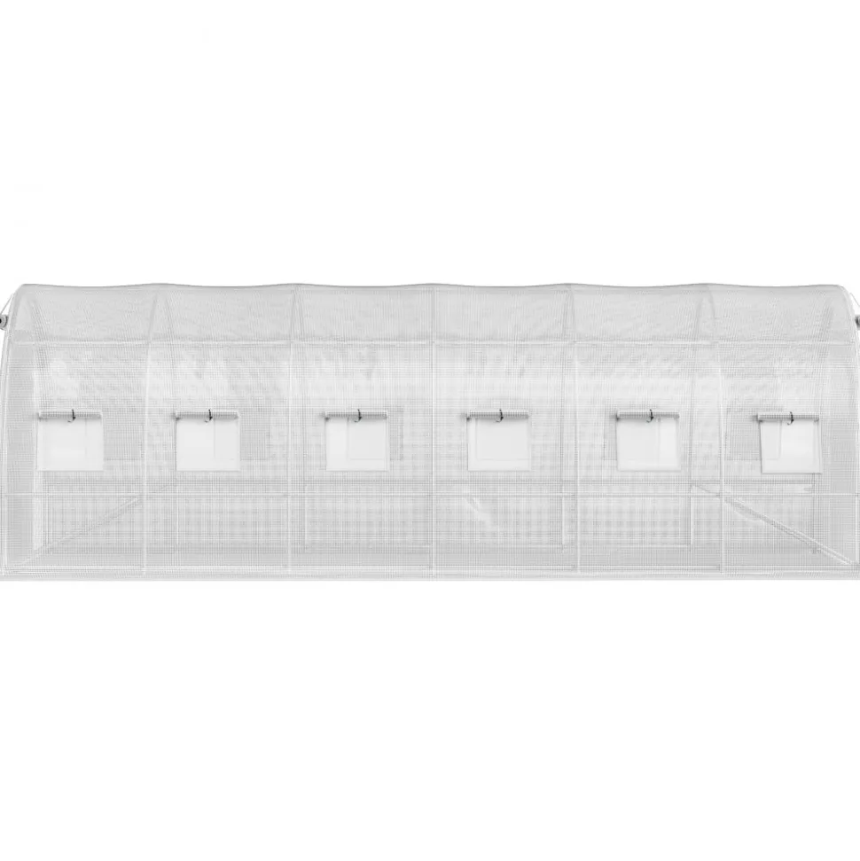 VEVOR 20 x 10 x 7 ft Walk-in Tunnel Greenhouse, Portable Plant Hot House with Galvanized Steel Hoops, 3 Top Beams, Diagonal Poles, 2 Zippered Doors & 12 Roll-up Windows, White