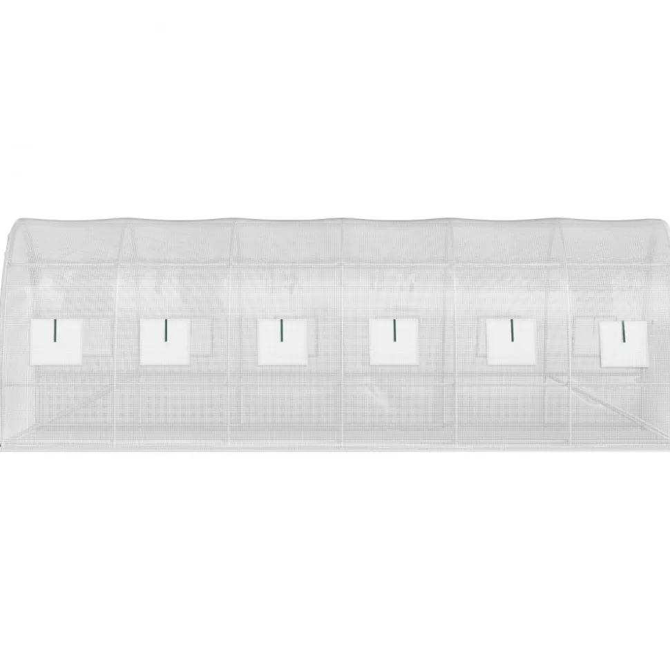 VEVOR 20 x 10 x 7 ft Walk-in Tunnel Greenhouse, Portable Plant Hot House with Galvanized Steel Hoops, 3 Top Beams, Diagonal Poles, 2 Zippered Doors & 12 Roll-up Windows, White