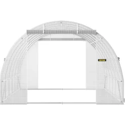 VEVOR 20 x 10 x 7 ft Walk-in Tunnel Greenhouse, Portable Plant Hot House with Galvanized Steel Hoops, 3 Top Beams, Diagonal Poles, 2 Zippered Doors & 12 Roll-up Windows, White