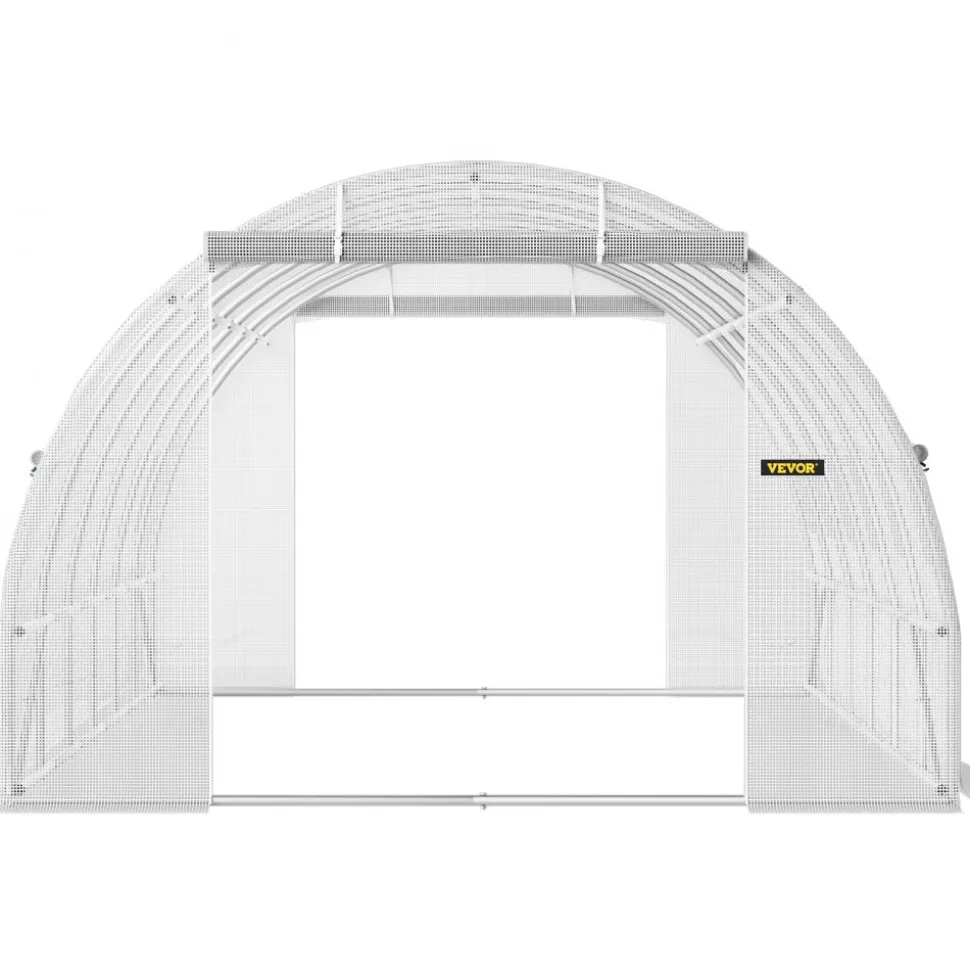 VEVOR 20 x 10 x 7 ft Walk-in Tunnel Greenhouse, Portable Plant Hot House with Galvanized Steel Hoops, 3 Top Beams, Diagonal Poles, 2 Zippered Doors & 12 Roll-up Windows, White