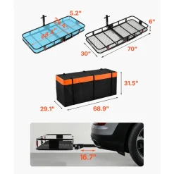 VEVOR 60" x 24" x 14", Hitch Cargo Carrier, 500 lbs Capacity Hitch Cargo Carrier with Anti-Rattle Hitch Stabilizer, Folding Hitch Mount Cargo Carrier with Pins and Latches, Fit for SUVs/Pickup Trucks