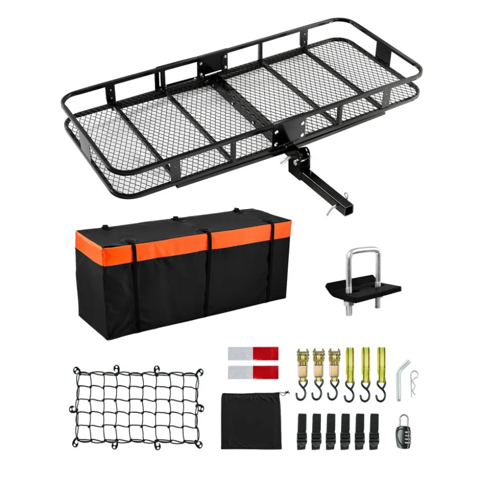 VEVOR 70" x 30" x 6", Hitch Cargo Carrier, 500 lbs Capacity Hitch Cargo Carrier with Ratchet Straps & Cargo Bag, Folding Hitch Mount Cargo Carrier with Hitch Lock for 2" Receiver, Fit for SUVs