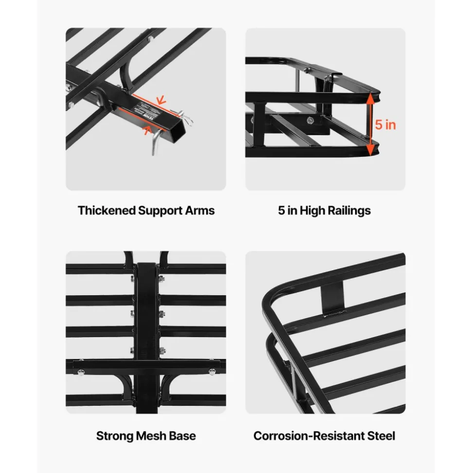 VEVOR 53" x 19" x 5", Hitch Cargo Carrier, 500 lbs Capacity Hitch Cargo Carrier with Hitch Stabilizer & Ratchet Straps, Hitch Mount Cargo Carrier with Cargo Net with Hook, Fit for SUVs