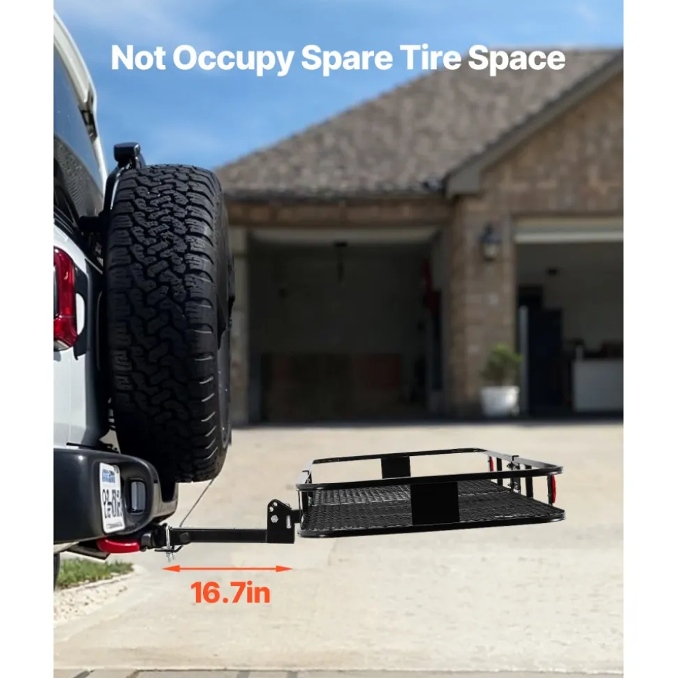 VEVOR 60" x 24" x 6", Hitch Cargo Carrier, 500 lbs Capacity Hitch Cargo Carrier with Nighttime Reflective Reminder, Folding Hitch Mount Cargo Carrier with Hitch Stabilizer, Fit for SUVs