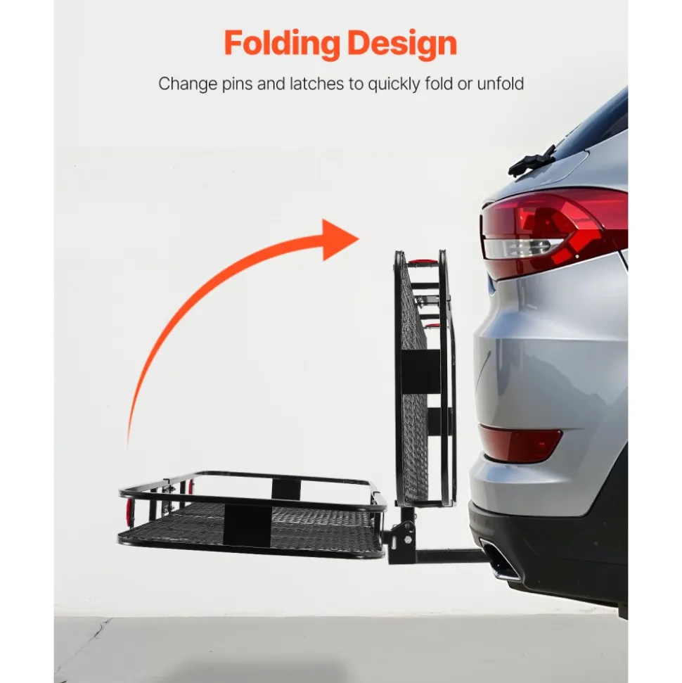 VEVOR 60" x 24" x 6", Hitch Cargo Carrier, 500 lbs Capacity Hitch Cargo Carrier with Nighttime Reflective Reminder, Folding Hitch Mount Cargo Carrier with Hitch Stabilizer, Fit for SUVs